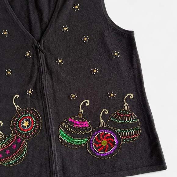 Mercer Street Studio Embellished Beaded Zippered Christmas Holiday Vest - Picture 3 of 7